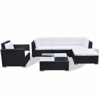 Berkfield Home 6 Piece Garden Lounge Set with Cushions Poly Rattan Black