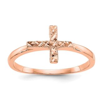 Diamond2Deal 14k Rose Gold Polished & Diamond-Cut Cross Ring