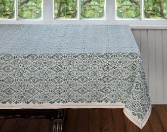 Sustainable Threads Hand Block Printed Tablecloth - 60 x 60 in Motifs Fog at Nordstrom