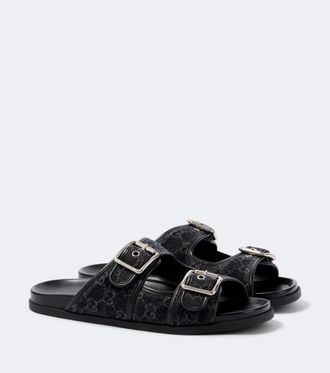 Gucci GG leather-trimmed canvas slides
