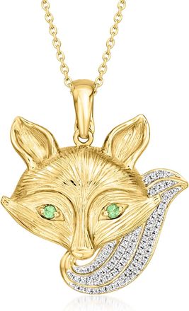 Ross-Simons Diamond Fox Pendant Necklace With Tsavorites in 18kt Gold Over Sterling