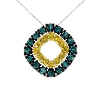 House of Brilliance Silver 1/2 Cttw Treated Blue and Yellow Diamond Double Square Pendant Necklace in White Metal, Blue Diamonds at Nordstrom