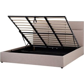 Beliani Letto ottomano 180 x 200 cm con contenitore e testiera Camera da letto Mobili Poliestere Imbottitura Taupe Lagord