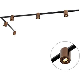 QAZQA Qazqa Moderno Sistema De Riel Monof&aacute;sico Con 5 Focos Bronce Oscuro Y Negro - Rondoo Up Acero /aluminio Alargada Adecuado Para Led Max. 5 X 10 Watt
