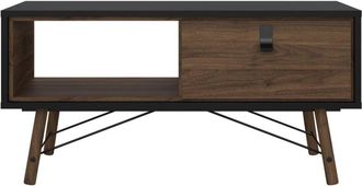 ebuy24 Mesa de centro rye 1 caj&oacute;n negro mate, decoraci&oacute;n nogal