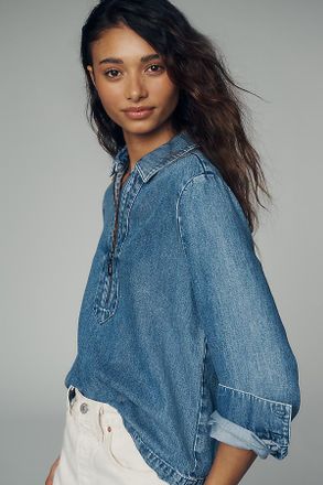 Cloth & Stone Zip-Front Denim Shirt Top