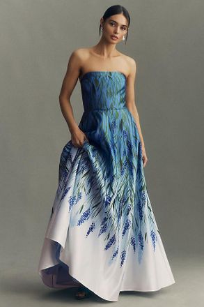 BHLDN Kira Strapless Printed Satin A-Line Maxi Dress