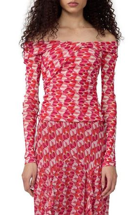 Diane Von F&uuml;rstenberg Scout Long Sleeve Off the Shoulder Chain Print Top in Pop Link Mini Blondie Pink at Nordstrom, Size Xx-Small