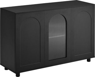 Urban Meuble Aparador moderno negro con dise&ntilde;o en forma de U y puerta de cristal