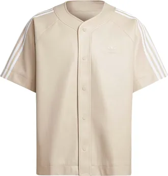 adidas originals Faux Leather Adicolor 3-Stripes Baseball Shirt Asia Sizing Wonder Beige IZ4051
