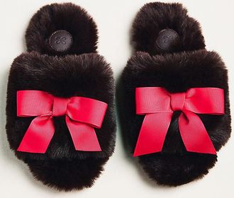 Maeve Faux Fur Open-Toe Bow Slippers