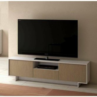 Dmora Dmora - Mueble Tv Andr&oacute;meda, Mueble Tv Para Sal&oacute;n, Aparador Bajo De Sal&oacute;n Con 2 Puertas Y 1 Caj&oacute;n, 100% Made In Italy, 170x42h48 Cm, Blanco Y Cemento,