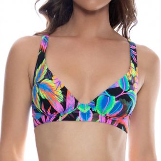 Luli Fama Underwire Plunge Bikini Top In Neon Nights