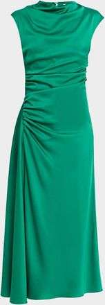 SIMKHAI Burke Draped Sleeveless Satin Dress