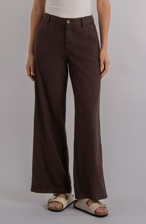 Kut from the Kloth Meg High Waist Linen Blend Wide Leg Pants in Chocolate at Nordstrom, Size 14