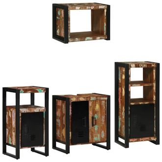 vidaXL Juego De Muebles De Ba&ntilde;o 4 Pcs Marr&oacute;n Madera S&oacute;lida Recuperada