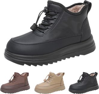 Generic Women Slip-On Snow Boots Thick Warm Faux Fur Lined Ladies Winter Snow Boots with Adjustable Lace-Up Casual Comfortable Anti-Slip Rubber Short Booties 