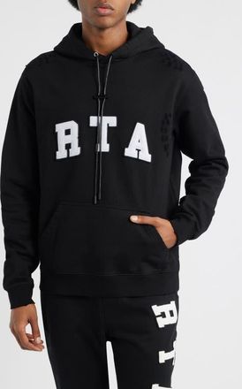 Rta Markus Distressed Logo Applique Hoodie in University Black at Nordstrom, Size Xxx-Large