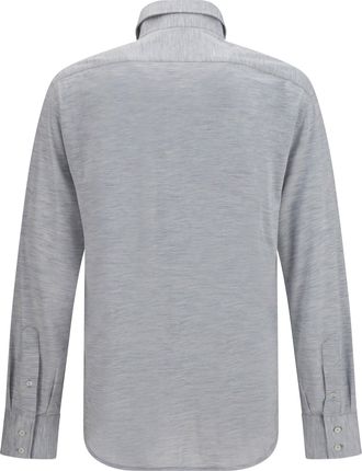 Brunello Cucinelli Mens Silk And Cotton Jersey Shirt With Spread Collar Perla