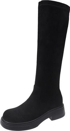 Generic Black Women Slim Fit Boots with Suede Stretch Construction for Enhanced Comfort and Slight Elevation Perfect for Fall Winter Seasons