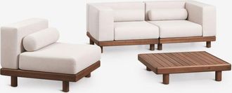 Sklum Conjunto De Jard&iacute;n Con Sof&aacute; Modular De 2 Piezas Con 2 M&oacute;dulos Esquineros, Sill&oacute;n Y Mesa De Centro En Acacia Edrien Sklum