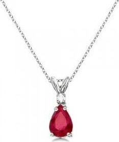 Allurez Pear Lab Ruby & Diamond Solitaire Pendant Necklace 14k White Gold (0.75ct)