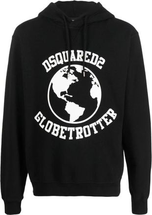 Dsquared2 Black Globetrotter Logo-Print Hoodie - Heren - Hoodies - Zwart - L - Katoen - Hoodies & sweatvesten