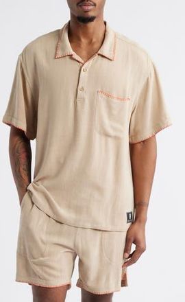 Standard Issue NYC California Blanket Stitch Oversize Polo in Beige at Nordstrom Rack, Size X-Large