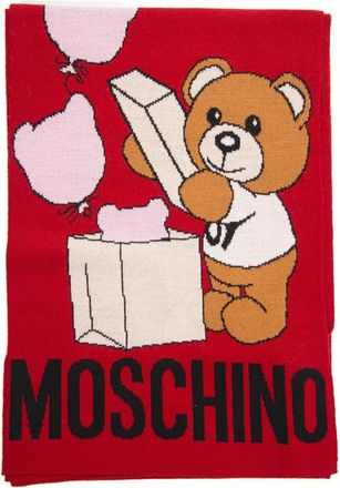 Moschino Logo Sjaal in Wol en Acryl - Dames - Wintersjaals - Rood - ONE Size - Wol - Accessoires