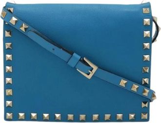 Valentino Pre-owned Leather Rockstud 2Way Schoudertas - Dames - Vintage Schoudertas - Blauw - ONE Size - Leer - Vintage