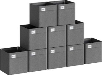 Woltu Juego De 10 Cajas De Almacenamiento Plegables De Tela, 25 L, Color Gris Oscuro - Woltu