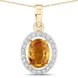 Diana M. Jewels Yellow Sapphire Oval 8x6mm - 1Pc + White Diamond F/C Round 1.20mm( SI-2/HI ) - 22Pcs ( White Pen Rhodium )