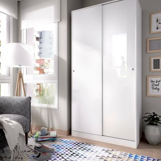 Dmora Armario Kilimangiaro, Perchero Para Dormitorio, Armario Con 2 Puertas Correderas, 100x50h204 Cm, Blanco - Dmora