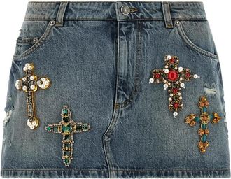 Dolce & Gabbana Denim Miniskirt met Borduurwerk - Dames - Spijkerrokken - Blauw - L - Denim - Rokken