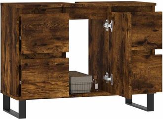 Berkfield Home Durable Bathroom Cabinet Smoked Oak 80x33x60 cm Engineered Wood in Brown | Size: 80 x 33 x 60 cm