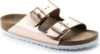 Birkenstock Womens Arizona Sfb Sandal In Metallic Copper