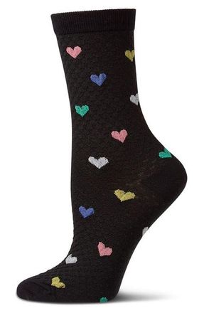 MeMoi Colorful Hearts Cotton Blend Crew Socks in Black at Nordstrom, Size 9