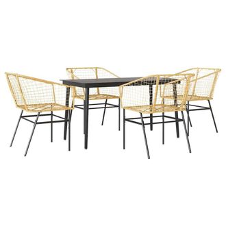 Berkfield Home 5 Piece Garden Dining Set Brown Poly Rattan Glass