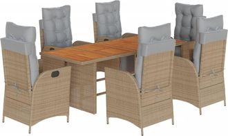 vidaXL Set Comedor De Jard&iacute;n 7 Pzas Con Cojines Rat&aacute;n Sint&eacute;tico Beige Vidaxl