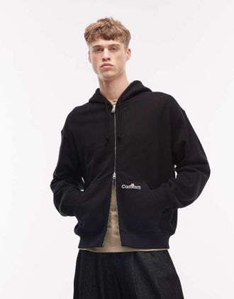 Carhartt Work in Progress Felpa con cappuccio nera con zip ed etichetta-Nero