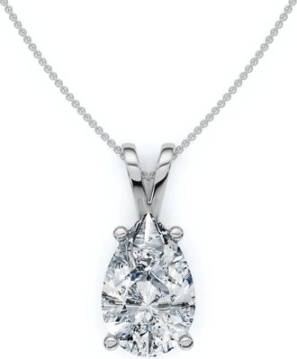Pompeii3 4Ct Solitaire Pear Shape Diamond Pendant Lab Grown 14k Gold 18 Necklace