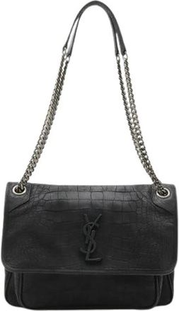 Saint Laurent Pre-owned Niki Medium Nubuck Chain Shoulder Bag Black - Dames - Vintage Schoudertas - Zwart - ONE Size - Leer - Vintage