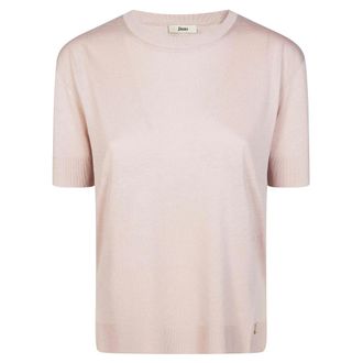 Herno Round-neck Knitwear, female, Pink, Size: L T-Shirt Con Bordi Continui