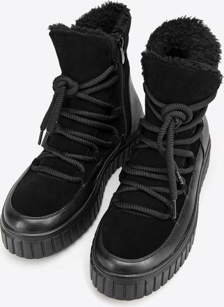 Wittchen Dames su&egrave;de enkellaarsjes met bont, zwart