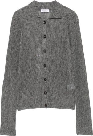 Brunello Cucinelli Ribbed Knit Cardigan - Dames - Truien - Grijs - Maat: L
