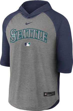 Nike Seattle Mariners Authentic Collection Flux Nike Mens Dri-FIT MLB 3/4-Sleeve Hooded T-Shirt in Blue | 04HI013NMVR-LQZ