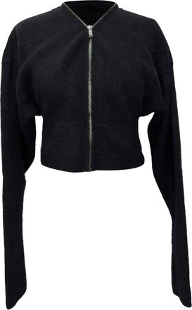 Rick Owens Batwing Klaus Zip Cardigan in Black Alpaca Wool