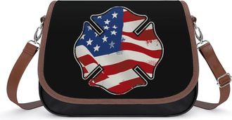 Generic Firefighter with U.S. Flag Small Womens Crossbody Bags Shoulder Handbag with Adjustable Strap for Travel