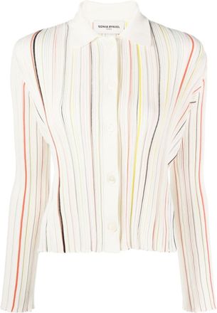 Sonia Rykiel striped cotton-blend cardigan - women - Cotton/Linen/Flax - 36 - White