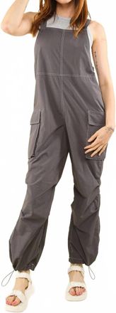 Very J Casual Sleeveless Cargo Jumpsuit In Charcoal